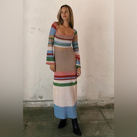 VRG GRL Verge Girl Work of Art Crochet Maxi Dress Multi size AU 8 US 4 Small - Picture 4 of 16